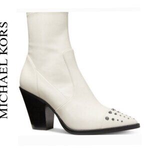 MICHAEL MICHAEL KORS Dover Studded Faux Leather Ivory Ankle Boots NIB NWT sz 9M